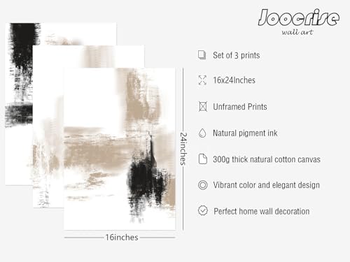 Joocrise Beige Abstract Wall Art Painting Set of 3 Neutral Canvas Wall Art - Image 2
