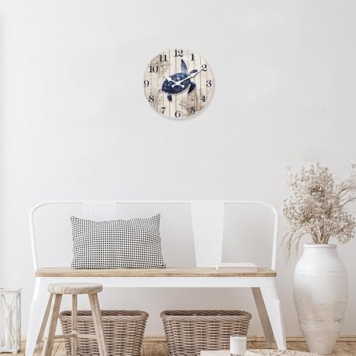 XFM Sea Turtle Wall Clock Battery Operated 12 Inch Blue Nautical - Image 4