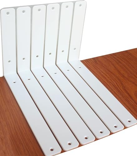 6 Pack - L 12" x H 8" x W1.5, 5mm Thick White L Shelf Bracket, Iron Shelf by MHMYDZ
