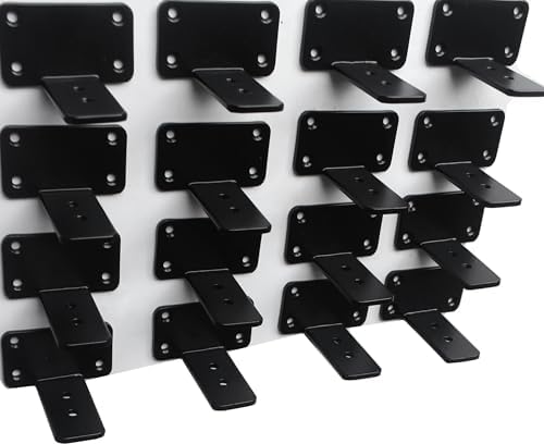 16 Pack - 3 inch Black Hidden L Shelf Bracket Iron Floating Shelf Brackets by MHMYDZ