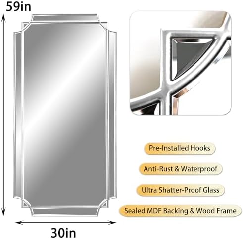 HQiJun Silver Full Length Mirror - Image 4