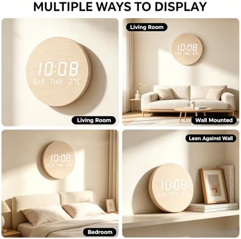 Wooden Silent Non-Ticking Wall Clock, Wood Moon Cordless Aesthetic Modern Alarm - Image 3
