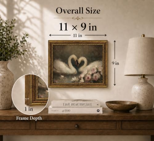 Gold Framed 3D Textured Wall Art, Vintage Rose Swan Canvas Prints, Romantic - Image 4