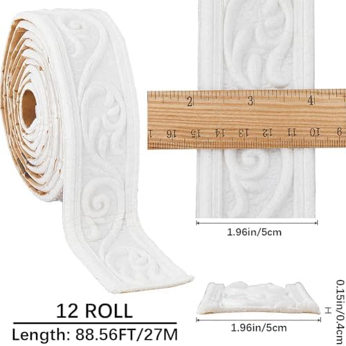 CRASPIRE 12 Rolls 88.6Ft Long White Molding Wall Trim Vintage Crown Wallpaper - Image 2