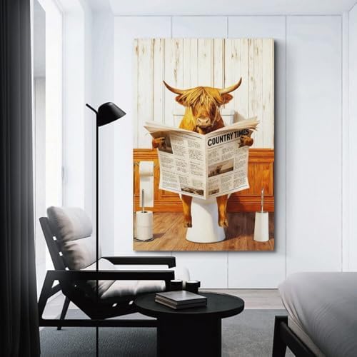 Funny Highlands Cow Reading Newspaper Poster Canvas Wall Art Prints Gifts Photo - Image 3