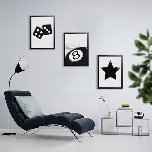 Black And White Wall Art Set of 3, Vintage Y2k Dice 8 Ball Canvas Prints - Image 5
