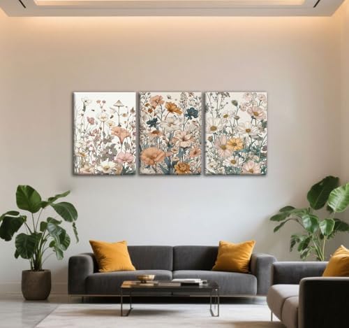 CHTEXA Boho Wildflower Canvas Wall Art, 3 Piece Gallery Wrapped Set - Image 7