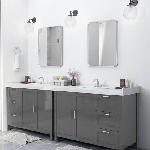 Silver Bathroom Mirror 22x30in, Metal Framed Rounded Rectangle - Image 2