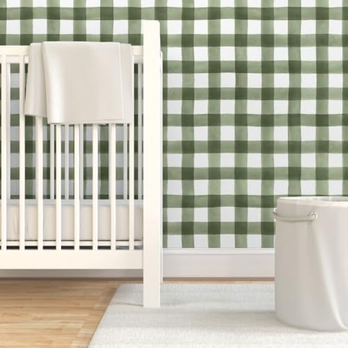 Spoonflower Green Fall Plaid Peel and Stick Wallpaper - Image 6