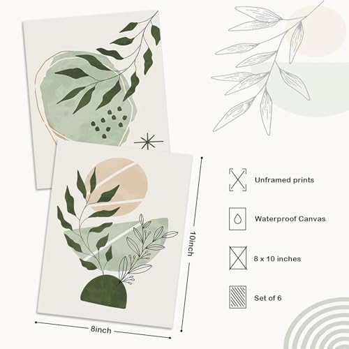 Dazzlewall 6Pcs Boho Minimalist Sage Green Canvas Wall Art 8x10 in Unframed - Image 6