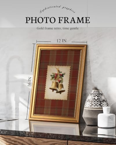 VIYYIEA Gold Framed Winter Christmas Canvas Wall Art, Vintage Christmas Bells - Image 2