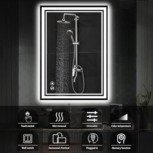 24" x 36" Bathroom Mirror with LED Lights, Dimmable 3 Colors - Image 2