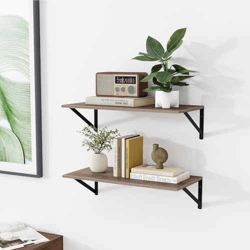 Heimlove 24W x 12D Deep Floating Shelves Set of 2 Grey - Image 5