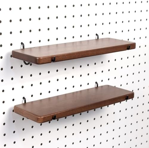 2 Pcs Walnut Finish Wooden Pegboard Shelf by SEMPOMA