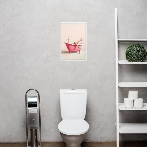 Woman With Cocktail In Bathtub Poster Cute Pink Bathroom Martini Canvas Wall - Image 3