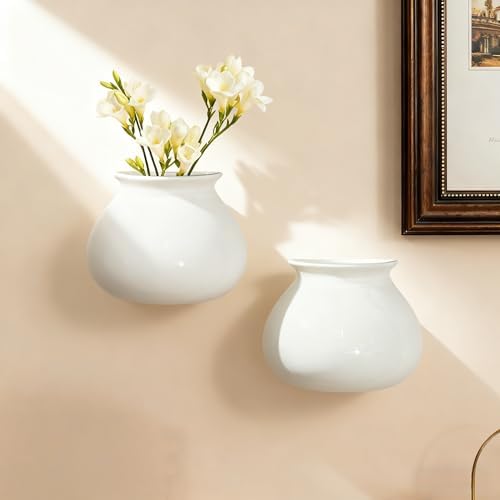 White Ceramic Wall Planters, 4.7 Inch, Flared Design - Image 4