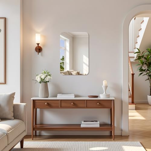 CILIBER Frameless Mirror, 16x24 Inch Rectangle Bathroom Mirror Rounded Corner - Image 5