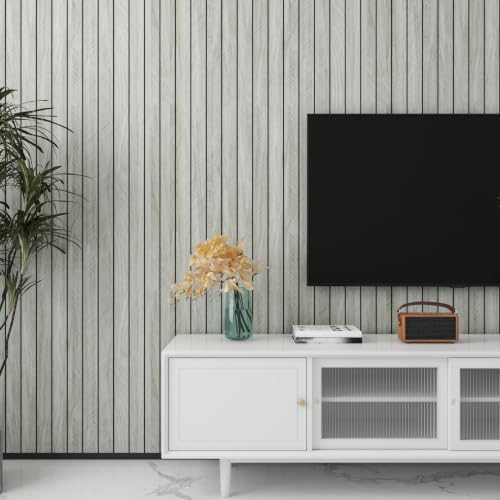 LaCheery 23.6"x157" 3D Faux Wood Wall Panels Peel and Stick Gray Fluted Wood - Image 3