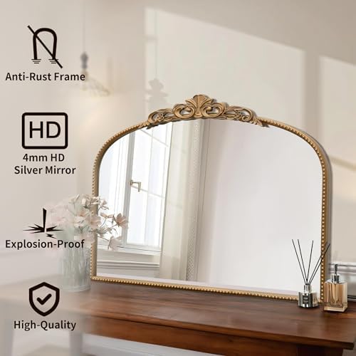 Micasso Vintage Gold Arched Mirror: 32"x24" Baroque Antique Vanity Mirror - Image 2