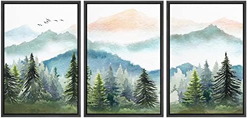 MUDECOR Framed Canvas Print Wall Art Set Watercolor Pastel Mountain Range Pine by MUDECOR