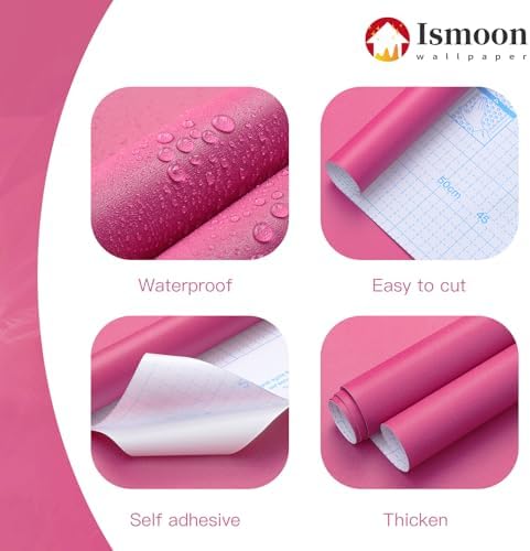Ismoon 17.7inx197in Pink Wallpaper Peel and Stick Wallpaper Pink Contact Paper - Image 3