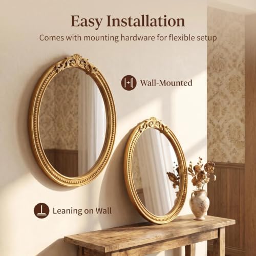 Askeld Vintage Ornate Round Wall Mirror 32 Inch French Baroque Gold Framed - Image 2