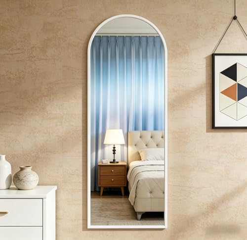 14" x 48" Arched Full Length Mirror White Frame Over Door & Wall Mounted - Image 4