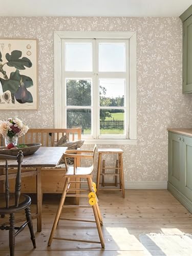 Ismoon Floral Wallpaper Peel and Stick Brown Neutral Contact Paper Wildflowers - Image 2