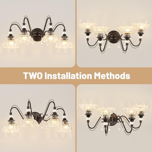 Vintage Bathroom Vanity Light, 4-Light Oil Rubbed Bronze Finish Wall Sconce - Image 3