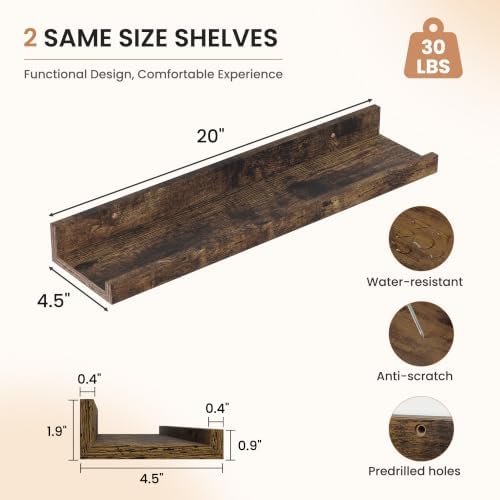 Dreamland Picture Ledge Shelf for Wall, Floating Shelves Set of 2, 20 inch Long - Image 3