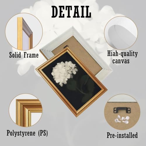 EJPFOGV White Hydrangea Framed Canvas wall art Black Background 12x16 inch - Image 6