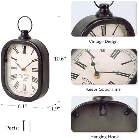 NIKKY HOME Small Wall Clock, Vintage Black Silent Tiny Clock 10" H x 6" W - Image 6