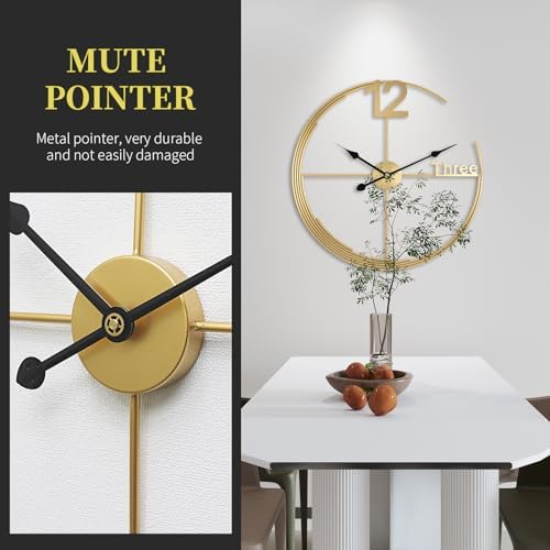Large Gold Wall Clock, Modern Minimalist Wall Clock Round Silent Non-Ticking - Image 6