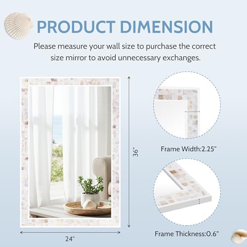Tanmicoshomy Bathroom Rectangle Mirror 24 x 36 Inch, Coastal Wall Decor - Image 3