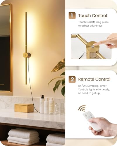 33" Wall Sconces Set of 2 with Remote Control, Dimming & 3 Color Temperatures - Image 5