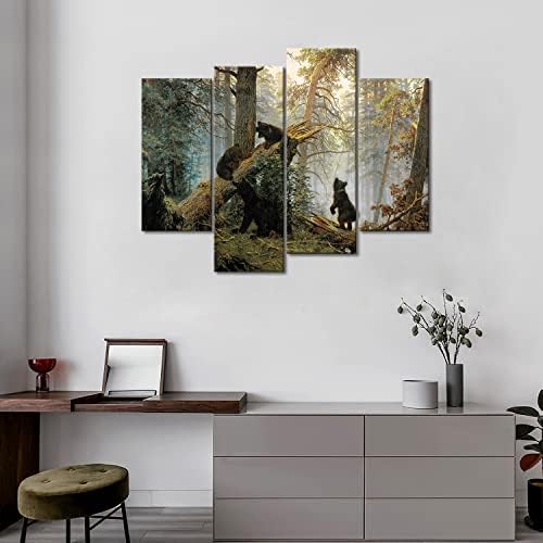 Black Bear Wall Art Bears Play in Forest Broken Tree Canvas Painting The - Image 3