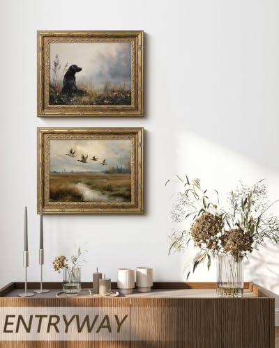 InSimSea Gold Framed Dog Wall Art, Vintage Black Labrador Landscape Picture - Image 6