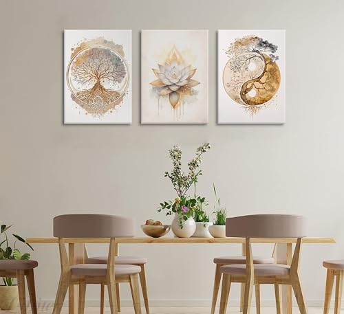Tree of Life Canvas Wall Art Lotus Zen Painting Picture Wall Decor Abstract Yin - Image 5
