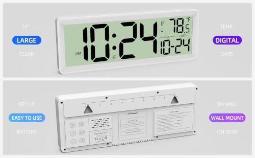 14" Large Digital Wall Clock Battery-Operated - Image 3
