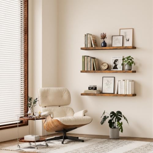 BAYKA Rustic Brown Floating Shelves 47.2in, Wall Mount Wood Shelf - Image 4