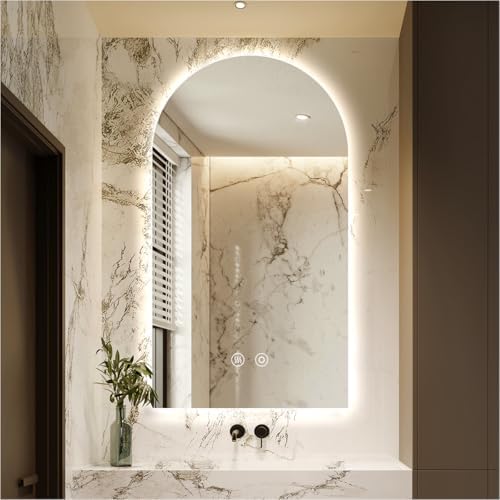 36" H x 24" W Frameless Arched LED Bathroom Mirror, Backlit Vanity Mirror by SIEANE
