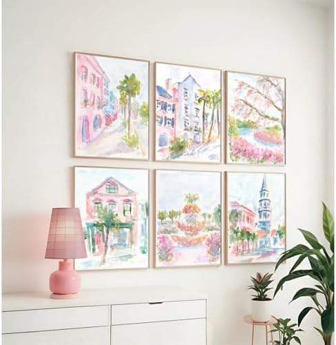 Charleston South Carolina Wall Art Preppy Posters Pictures Pastel Pink Canvas - Image 4