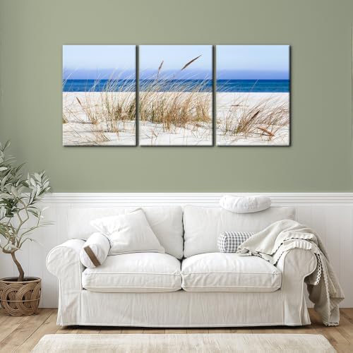 Pacimo Framed Canvas Wall Art 3 Pieces Beach Wild Grass Modern Home Decor - Image 2
