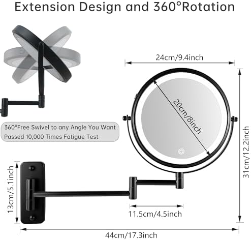 JANEEVA 8" Wall Mounted Lighted Makeup Mirror, Rechargeable Double Sided 1X/10X - Image 3