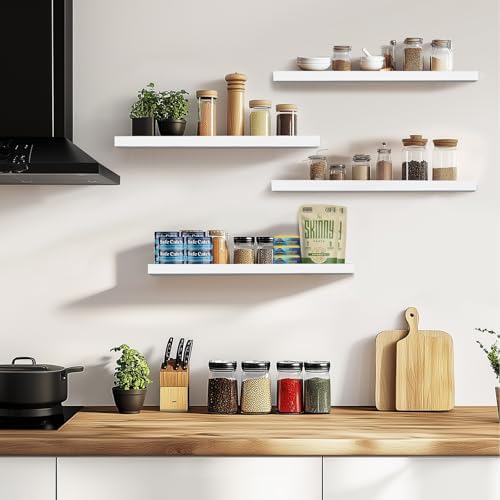 16x5.8x0.8in Floating Wall Shelves Rustic Solid Wood 4-Pack - Image 6