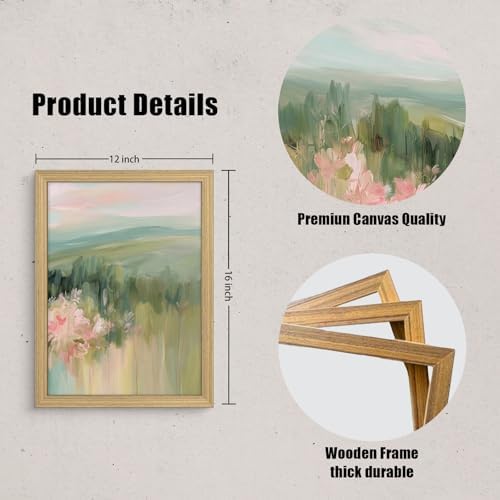 Green and Pink Landscape Canvas Wall Art 3Pcs Framed Home Decor 12X16 Inch - Image 3