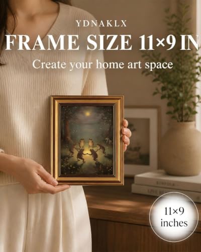 Gold Framed Wall Art, Vintage Whimsical Dancing Frogs Canvas Prints, Moonlight - Image 2