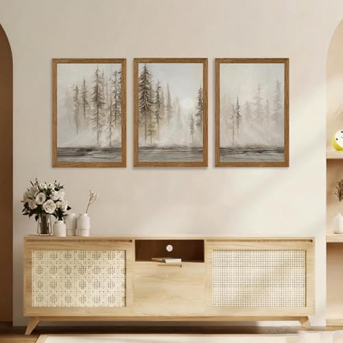 Urmoya Triptych Neutral Misty Forest Framed Canvas Wall Art, 16x24 inch x3 - Image 4