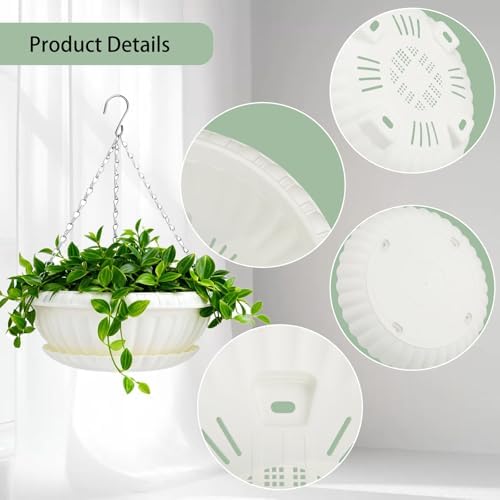 summer flower ‌3 Pack White Hanging Planters 12.59in Plastic Pots - Image 3
