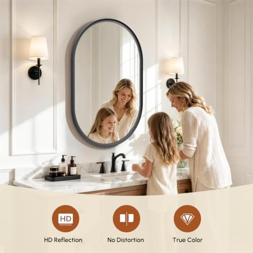USHOWER Black Oval Mirror 24x36 Inch, Oval Bathroom Mirror - Image 3